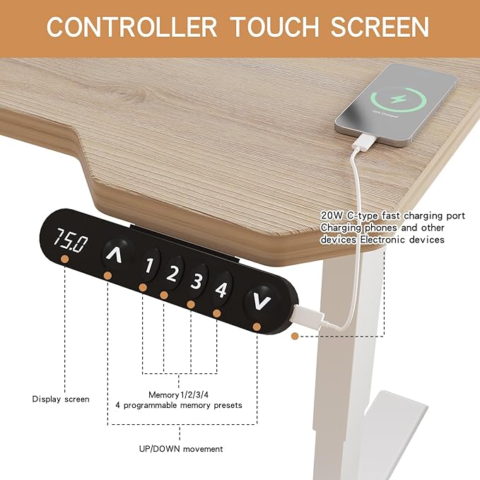 L-Shaped Standing Desk Adjustable Height Electric Desk 59 x 40 Inches for Home Office (Oak 59 x 29'')