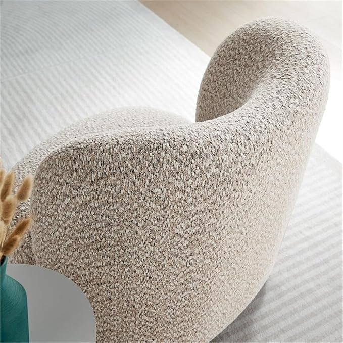 Pemberly Row Boucle Upholstered Accent Chair Coral Fabric Walnut Wood Feet Dense Foam Padding Sinuous Spring Support Low-Profile Barrel Design Mid-Century Style for Living Room or Bedroom