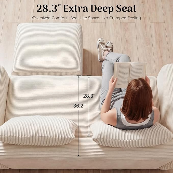 Redlife 78 Folding Sofa Bed with Ottoman Modular Loveseat Sleeper Couch Convertible Floor Sofa Corduroy Fabric Wide Armrests 28.3 Deep Seat Removable Covers &amp Side Pocket No Assembly Bei