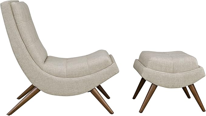 Modway Ramp Fabric Upholstered Lounge and Ottoman 2-Piece Set in Sand