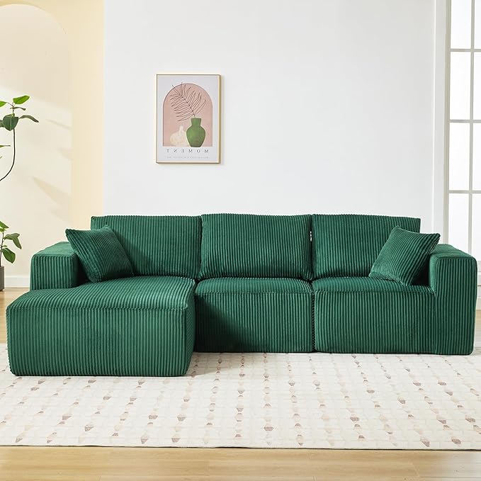Sectional Cloud Boneless Couch 108 Modern Comfy L-Shape No Assembly Required Convertible Compression Sleeper Modular Sofa with Corduroy Fabric Deep Seat Loveseat + Chaise for Living Room