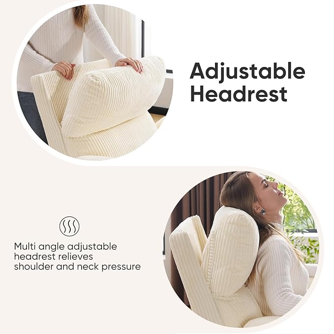 Swivel Rocker Recliner with Adjustable Armrests Rocking Nursery Chair with Adjustable Headrest Cup Holder Manual Recliner Nursing Chair for Breastfeeding Corduroy Beige