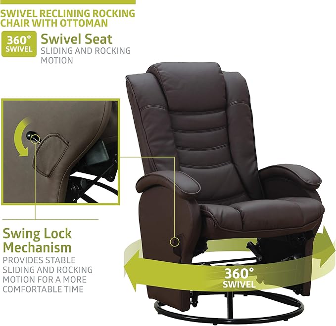 Pearington Recliner Chair with Ottoman Leather Espresso 33.07D x 28.54W x 43.3H in