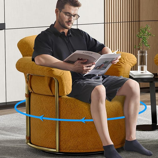 Swivel Accent Chairs for Living Room 360 Swivel Barrel Chair &amp Round Accent Chair with Armrests and Back for Office and Living Room (Orange)