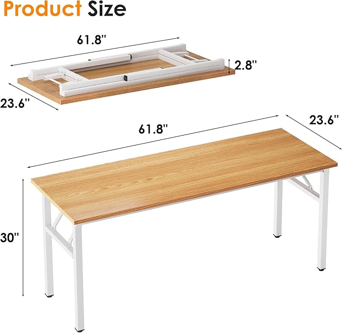 Need Computer Desk Office Desk 62 inches Folding Table with BIFMA Certification Conference Table WorkstationTeak White