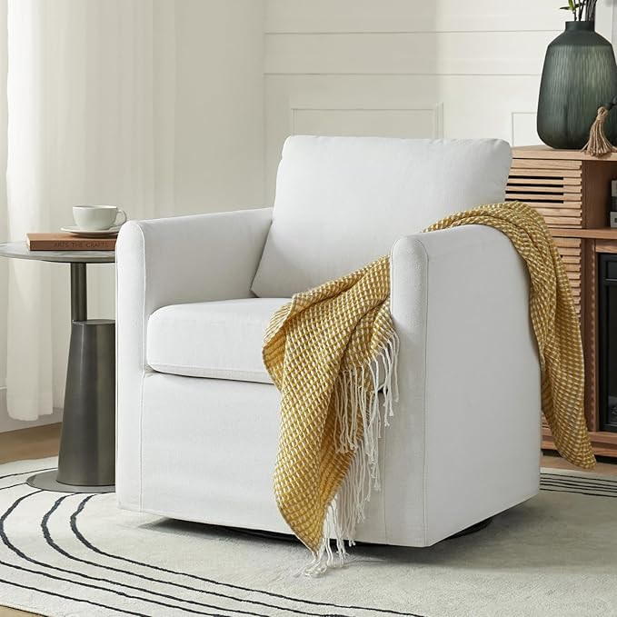 HULALA HOME 360-degree Swivel Accent Chair Set of 2 with Removable CoverRound Barrel Swivel Chair with Wide UpholsteredComfy Side Chair Sofa Chair for Living Room White