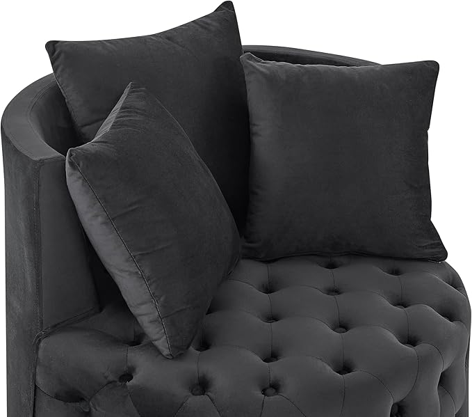 Anwick Velvet Swivel Barrel ChairModern Upholstered Accent Chair with WheelsLarge Single Sofa Chair for Living Room Club Bedroom Home Office (Black+Velvet)