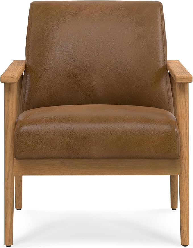 SIMPLIHOME Paloma Accent Chair - 22 inch Wide Upholstered Genuine Leather Contemporary Arm Chair with Solid Wood Frame in Caramel Brown for Living Room or Bedroom Seating Fully Assembled