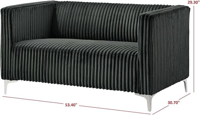 HOME DESIGN Gavin Velvet Square Arm Loveseat with Plush Cushions and Modern Upholstery Durable Frame Blue