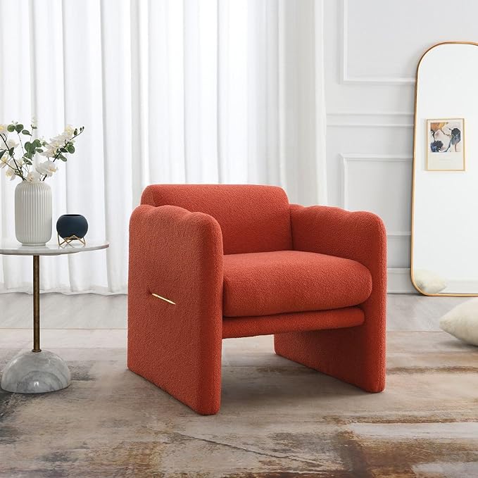 Arm Chair with Waved arms Metal Decoration on Both Side arms Accent Chair for Primary Living SpaceReading Chair Living Room Bedroom Teddy Fabric