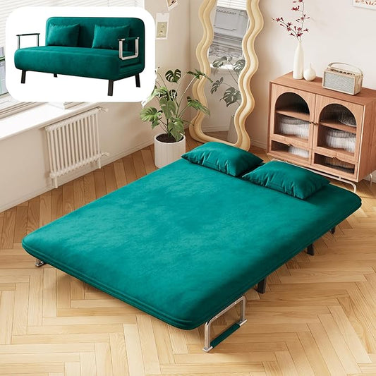 Convertible Sofa Bed Full Size Velvet Tri-Fold Sofa Bed with 6-Position Adjustable Backrest Multi-Functional Folding Chaise Lounge Couch for Home Office 55 W x 74.8 L Antique Green