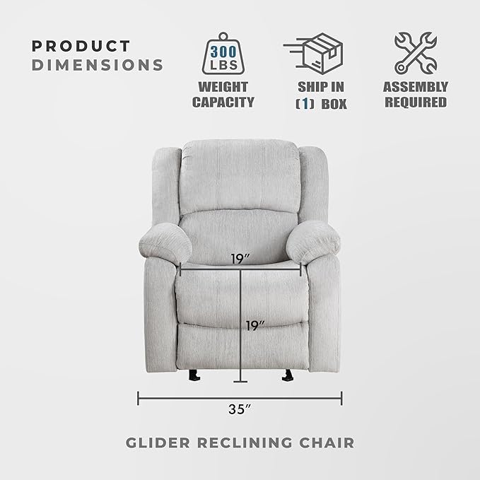 Lexicon Manual Glider Recliner Sofa Chair Home Theater Seating Wall Hugger Manual Reclining Nursery Chair for Bedroom/Living Room/Office/Apartment Grey Chenille