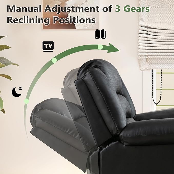 ANJ Black Recliner Chair Set of 2 with Overstuffed Arm and Back Breathable Faux Leather Manual Reclining Chairs Living Room Single Sofa Recliners