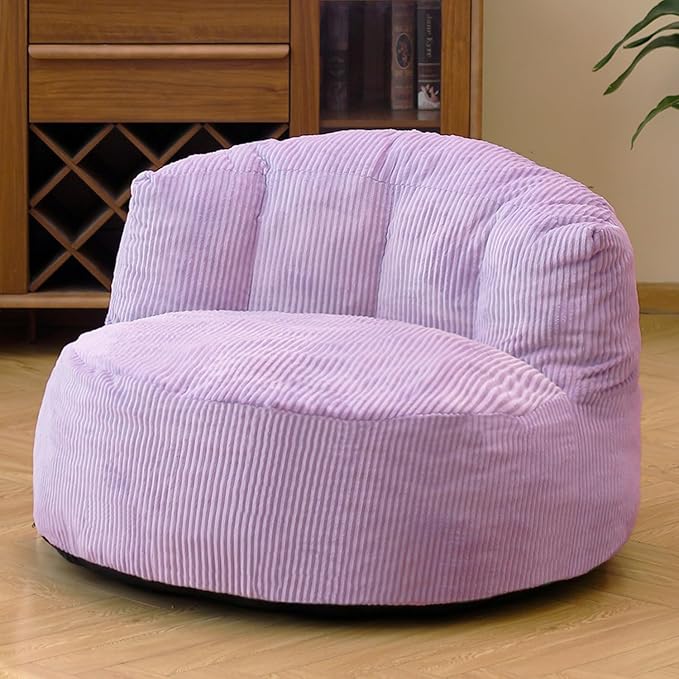 N&ampV Large Crescent Bean Bag Chair Adult Size Bean Bag Sack Foam Filling Soft Premium Corduroy Bean Bag for Living Room Bedroom Dorm and Office (Lavender)