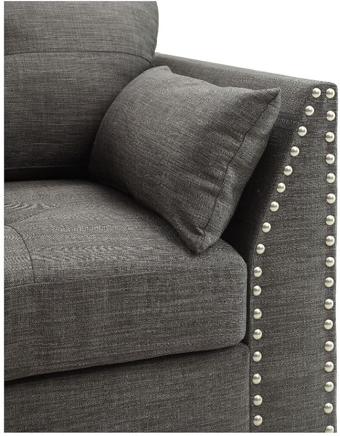 Artistic Accent Chair with Pillows - Linen Upholstery Nailhead Trim Modern Living Room Seating