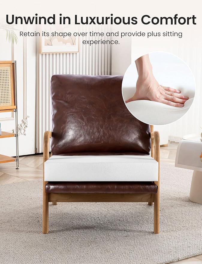 Mid Century Modern Accent Chairs for Living Room 23” Wide Comfy Chair for Bedroom Small Cozy Leather Reading Chairs for Adults 108° Lounge Arm Chair Indoor with Detachable Cover 5.5 Foam Cushion