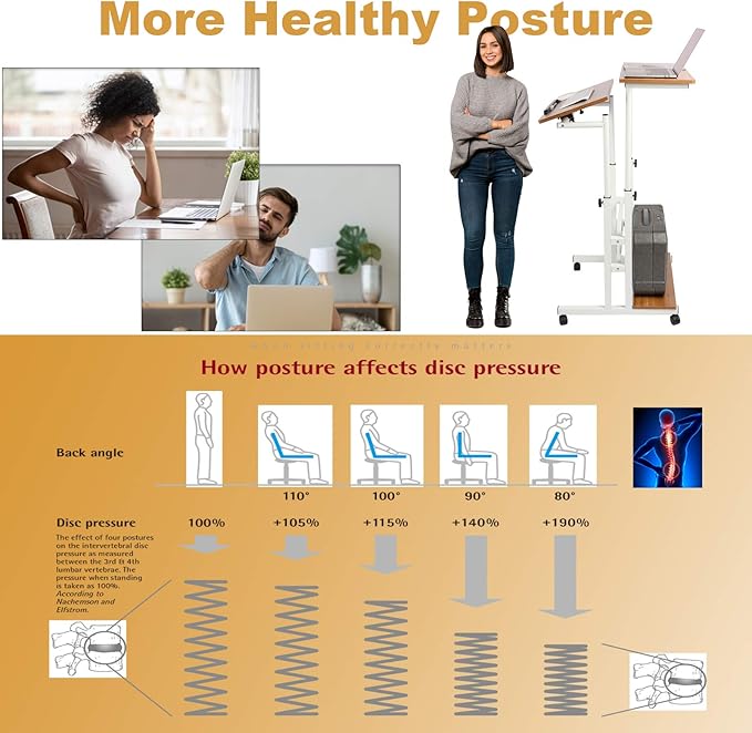 Mobile Standing Desk Adjustable Computer Desk Rolling Laptop Cart on Wheels for Home Office Tall Table for Standing or Sitting Portable Laptop Stand for Small Spaces Oak