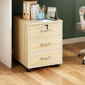 23.2 H Mobile File Cabinet with 3 Storage Drawers Under Desk Rolling File Cabinets for Home Office Storage Wood Rustic Filing Cabinets Narrow File Cabinet Cart Locked(Light Wood)
