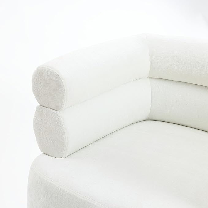 LuxenHome Barrel Accent Chair with Wood Ball Legs Modern Upholstered Ivory Barrel Armchair for Living Room Reading Room BedroomStylish Sofa Chair Decorative Home FurnitureLeisure Lounge Chairs