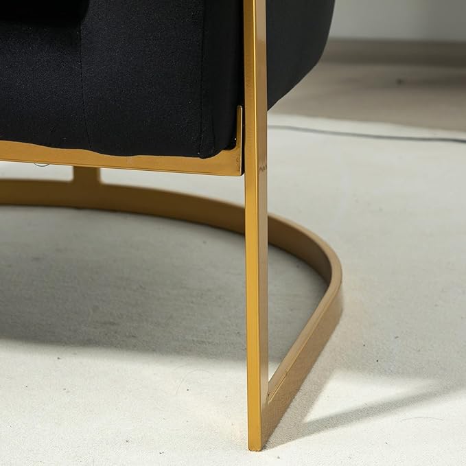 Velvet Modern Accent Armchair - Luxury Gold Frame | Versatile Seating for Living Room Bedroom Office Black