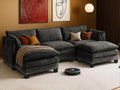 111” Modular Sectional Sofa L Shaped Cloud Couch with Ottoman Chenille Deep Seat Sofa with Pillow for Living Room Bedroom and Apartment5 Seats Grey