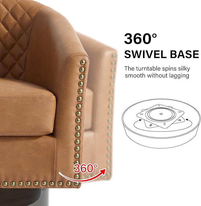 Swivel Barrel Accent Chair Comfy Modern Upholstered Round Faux Leather Arm Chair for Living Room Bedroom（Coffee Set of 1