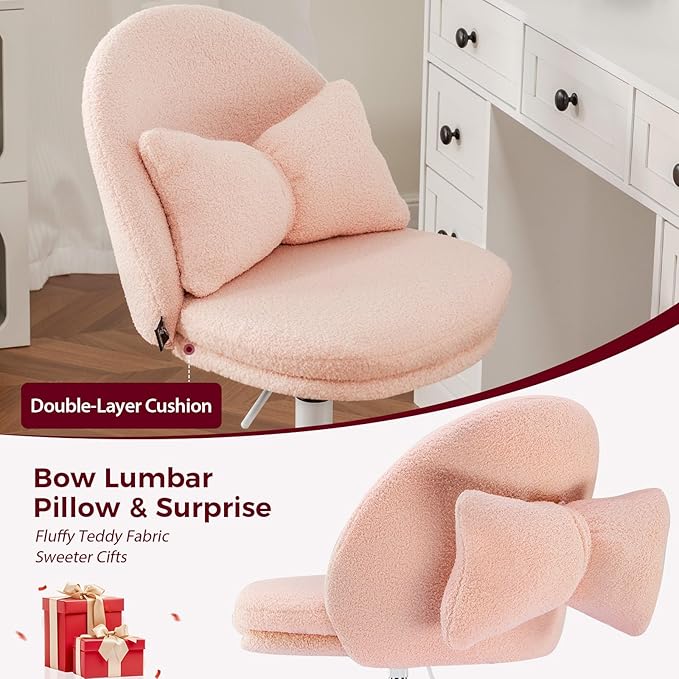 COMHOMA Vanity Chair with Teddy Velvet Small Tall Armless Chair with Back Cute Candy Chair for Girls Gift Living Room/Makeup Room/Bedroom/Kitchen (Height Use: Adjustable from Desk to Bar Height)