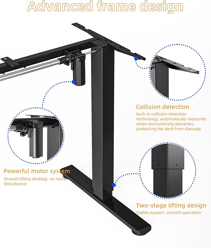 YIHAYO Low Height Adjustable Desk Frame Lifts 18.1-28.3 Inches Electric Standing Desk for Short People DIY Workstation Computer Table for Home Office (Black)