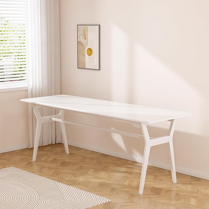 Solid Wood Study Desk - 71 Double Long Computer Table for Home Office 2-Person PC Workstation White