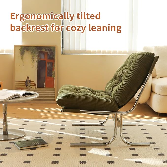Modern Fabric Accent Chair-High Back Ergonomic Lounge Chair with Soft Padded Seat &amp Sturdy Metal LegsMid-Century Stylish Living Room Armchair for OfficeBedroomDining Room (Green + Fabric)
