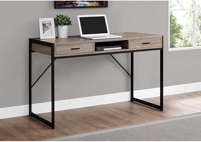 Monarch Specialties Contemporary Laptop Table with Drawers and Shelf Home &amp Office Computer Desk-Metal Legs 48 L Dark Taupe