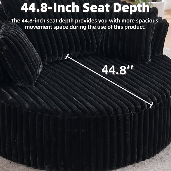 Oversized Upholstered Chaise Lounge Chair Indoor Corduroy Deep Seat Accent Chair Plush Boneless Barrel Sofa Chair for Living Room Bedroom Apartment (Black 57 Inch)