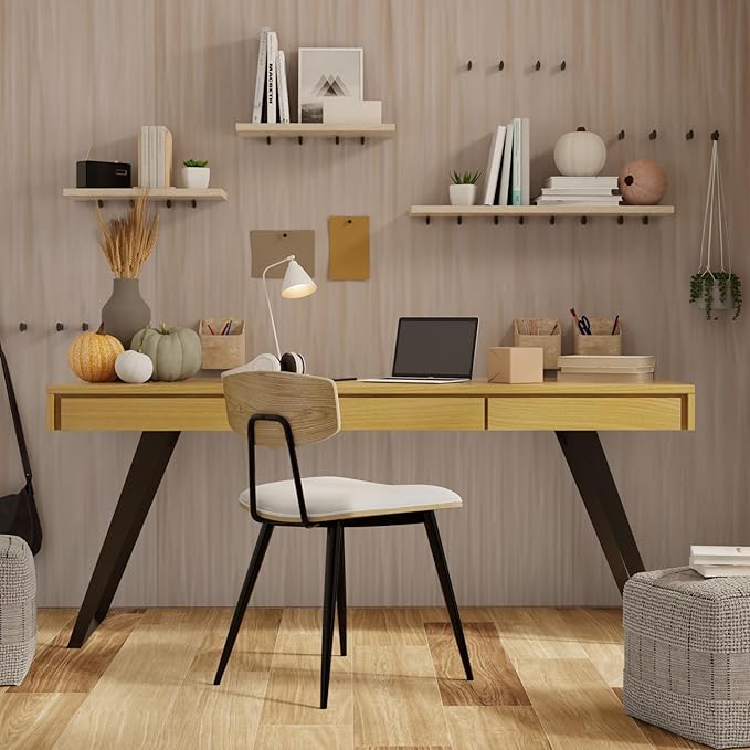 SIMPLIHOME Lowry Desk - 72 Inch Wide Solid Oak Veneer and Metal Writing Desk in Oak Modern Industrial Home Office Computer Table for Workspace with 2 Deep Drawers and Flip-Down Keyboard Tray
