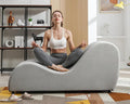 Mjkone 60.6 W Yoga Sofa Chaise Lounge Chair for Adults Office Yoga Stretching Curved Velvet Yogas Chaise Couch Indoor for Living Room Relaxing Lounges Chair for Apartment Exercising Light Grey