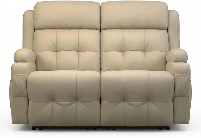 Reclining Loveseat Wall-Hugger Loveseat Recliner Design with USB/Type C Charging &amp Storage &amp Cupholder Pebble-Weave Fabric Recliner Sofa Couch for Living Room Home Theater &amp RV Use