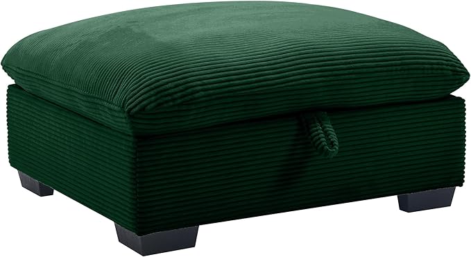 Corduroy Square Storage Ottoman with Removable Cushions 36.6 Inch Corduroy Fabric Cloud Ottoman Footrest for Modular Sofa Living Room Furniture Easy Assembly Green