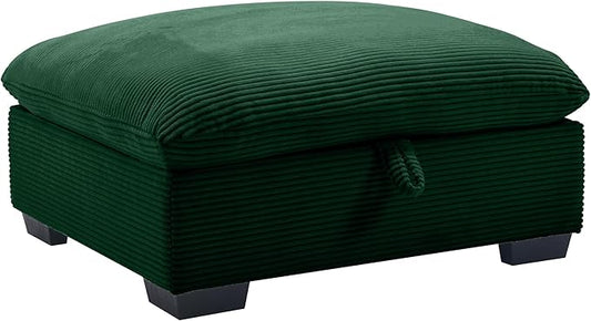 Corduroy Square Storage Ottoman with Removable Cushions 36.6 Inch Corduroy Fabric Cloud Ottoman Footrest for Modular Sofa Living Room Furniture Easy Assembly Green
