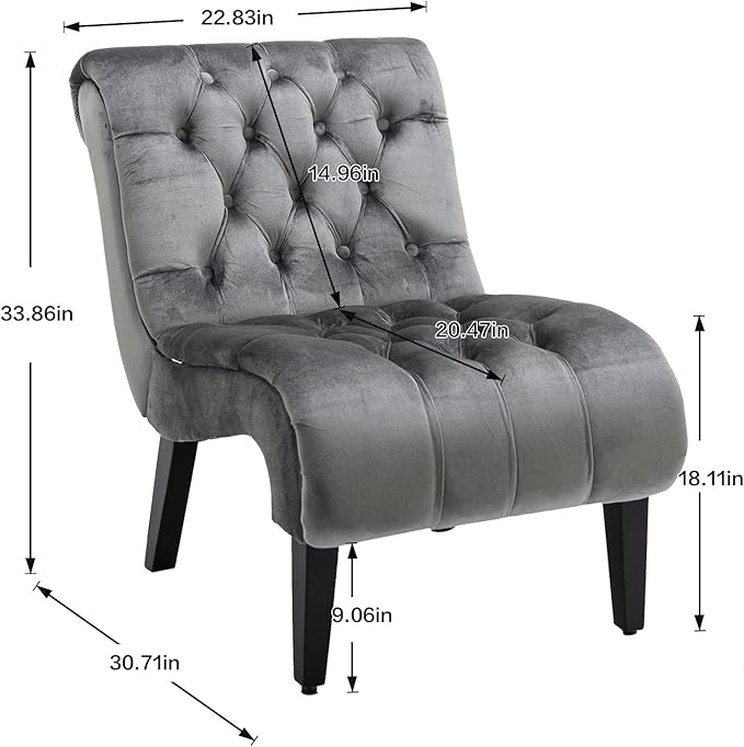 Accent Chair Comfort for Living RoomLoungeBedroomOffice DecorativeVelvet Tufted ArmchairUpholstered Barrel Chair Square Bedroom Chair PerfectAccent Living Room Chair/Leisure Chair (Silver)