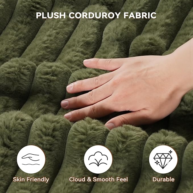 103” Sectional Couch for Living Room Modular Deep Seat L-Shaped Corduroy Sofa No Assembly Plush Wide Fabric Green with Right Facing Chaise