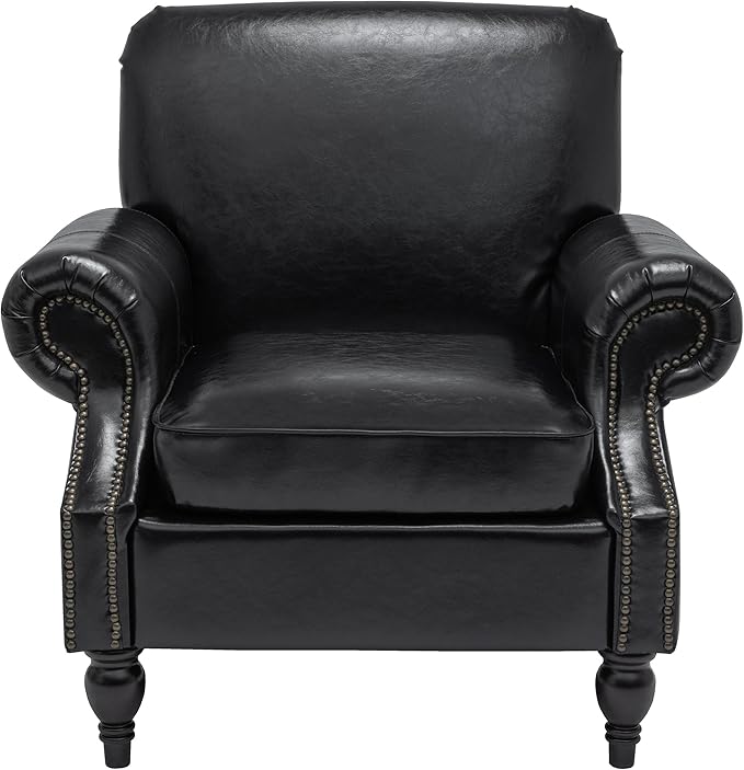 Accent Chair22.4 Seat Depth Armchair with Roll Arms36.6W*34.3D*34.6H Living Room ChairWood LegsSet of 1Faux Leather in Black