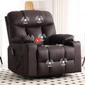 Bonzy Home Swivel Rocker Recliner with Heating and Massage 40 Manual Rocker Recliner Chair PU Leather Single Sofa with 2 Cup Holders for Living Room Bedroom Brown
