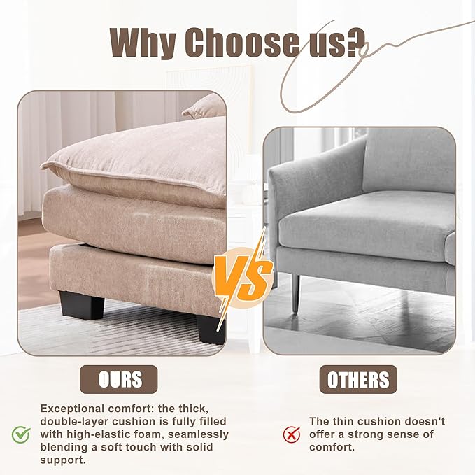 KEIKI 108 U-Shaped Chenille Modular Sectional Chenille Sofa with 2 Movable Ottoman &amp Pillows &amp 2 Side Pocket Oversized 4-Seater Couch with Memory Foam Cushion Easy Assembly for Living Room