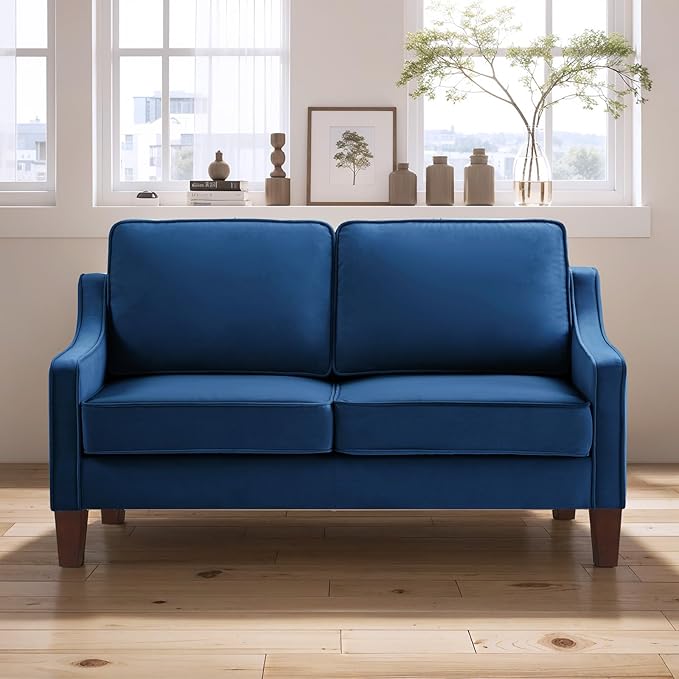 51 inch Velvet Modern Loveseat Sofa CouchComfy Mid-Century Vintage Loveseat with Curve Armrest for Living RoomBedroomApartmentStudioNavy Blue