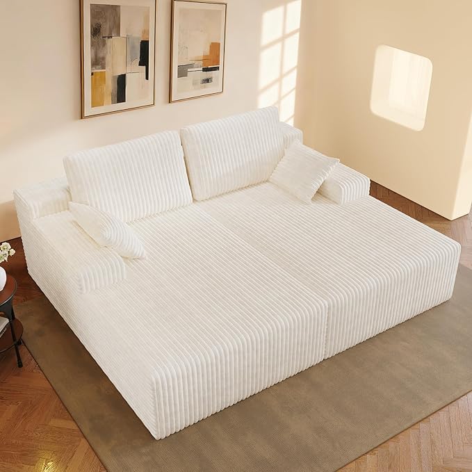 80” Oversized Double Lounge Chaise Cloud Plush Couch Bed Upholstered Boneless Cloud Sofa Deep Seat No Assembly Required Modern Corduroy Sleeper Loveseat Chair for Living Room Bedroom Reading