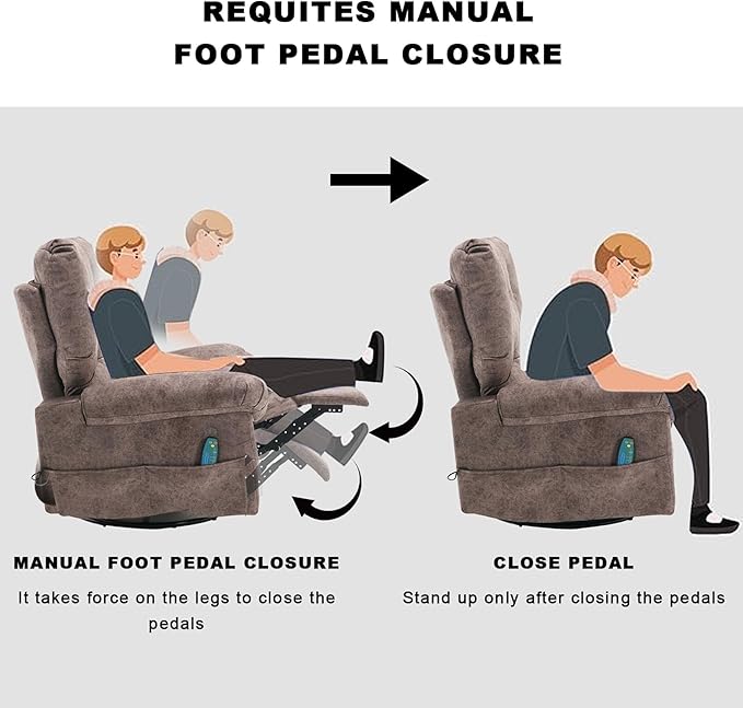 Rocker Recliner Chair for Adults Soft Lazy Boy Recliner Chair with Heat&amp Adjustable Backrest Footrest Oversized Massage Recliner Chair with Swivel and Side Pocket for Living Room Bedroom (Brown