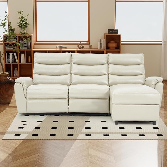 Esright Leather Power Reclining Sofa Set Reclining Sectional Couches with Storage Chaise Adjustable Backrest &amp Footrest L Shaped Pull Out Couch for Living Room Home Theater Apartment RV (Beige)