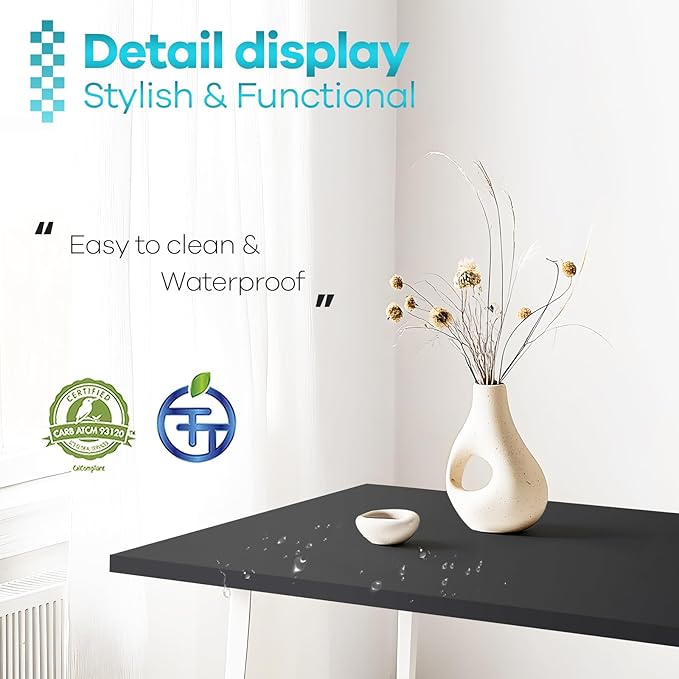 Kaboon 45x20 inch Black Table Top Universal Solid One-Piece Desktop Reversible Melamine Countertop Double Desks L-Desk DIY