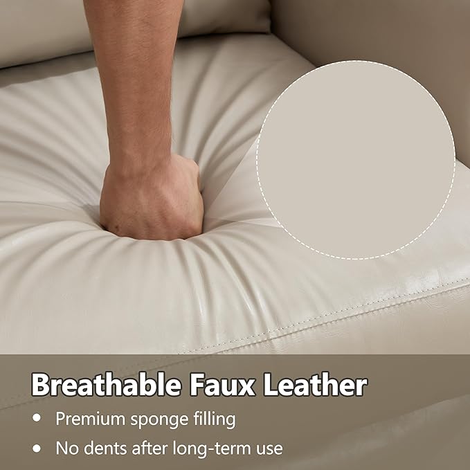Manual Recliner Chair Faux Leather Push Back Recliners with Vibration Massage Lumbar Heat Living Room Single Sofa Reclining Rivet Design Chair Grayish Beige
