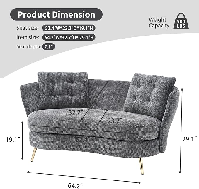 Modern Tufted Velvet LoveseatFuton Club Two Seater SofaCompact Living Room StudioOfficeDormitoryBreathable Spring Small Sofa For Entertainment Room Suitable For Living Room ＆ Bedroom (Grey)