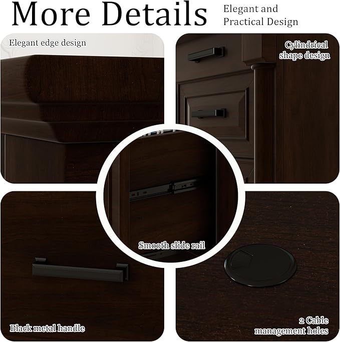 blini Large Farmhouse Executive Desk with DrawersWood Computer DeskEmbossed Texture Home Office Desk with File Cabinet Storage Cable Management Keyboard TrayWorking Table for Work Study Writing